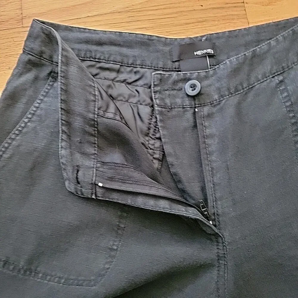 H‎ M Hennes Black Linen Wide Leg Pants Mid Rise Unlined Boho Classic Lagenlook